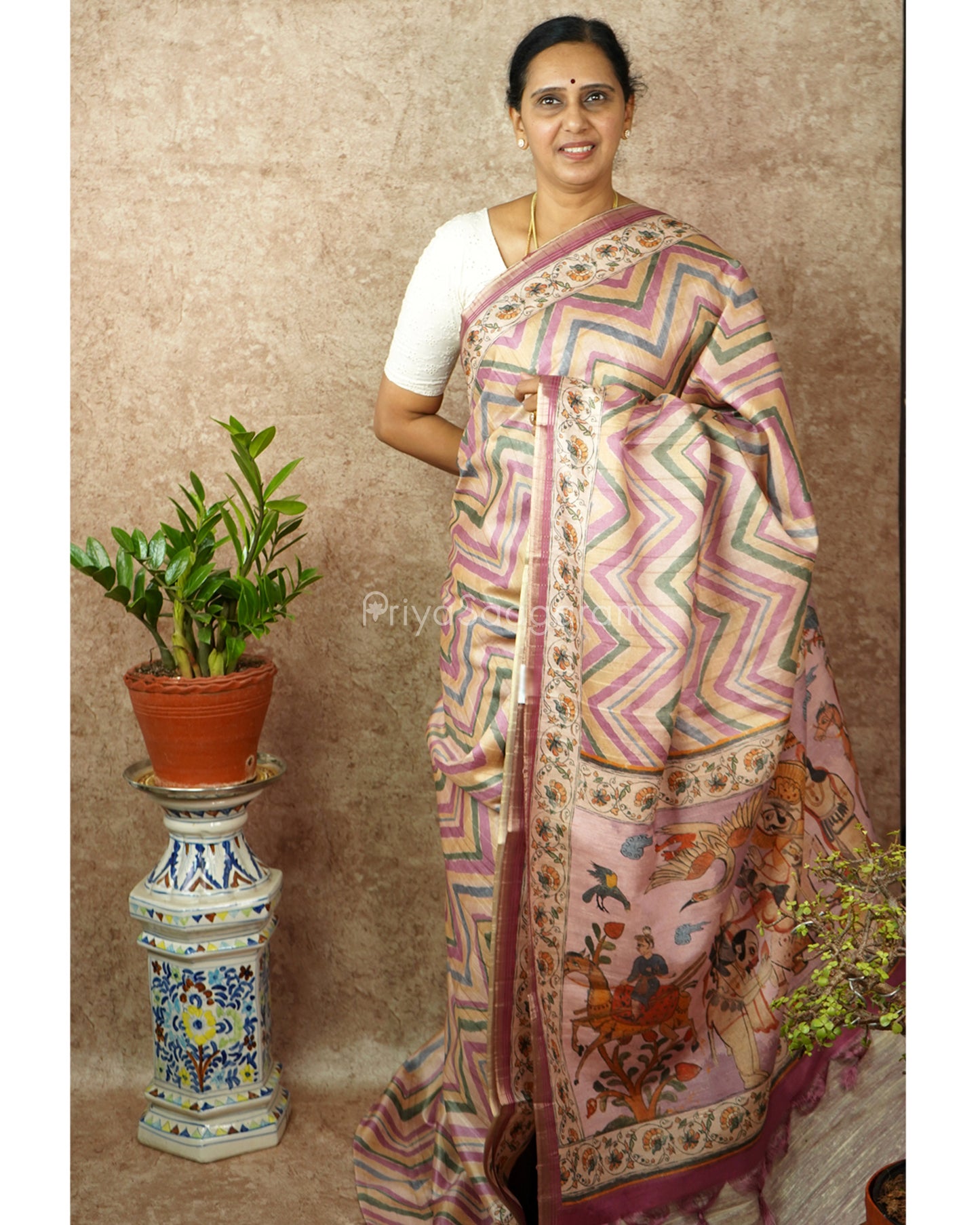 Multi-Color Geometric Striped Tussar - PD451