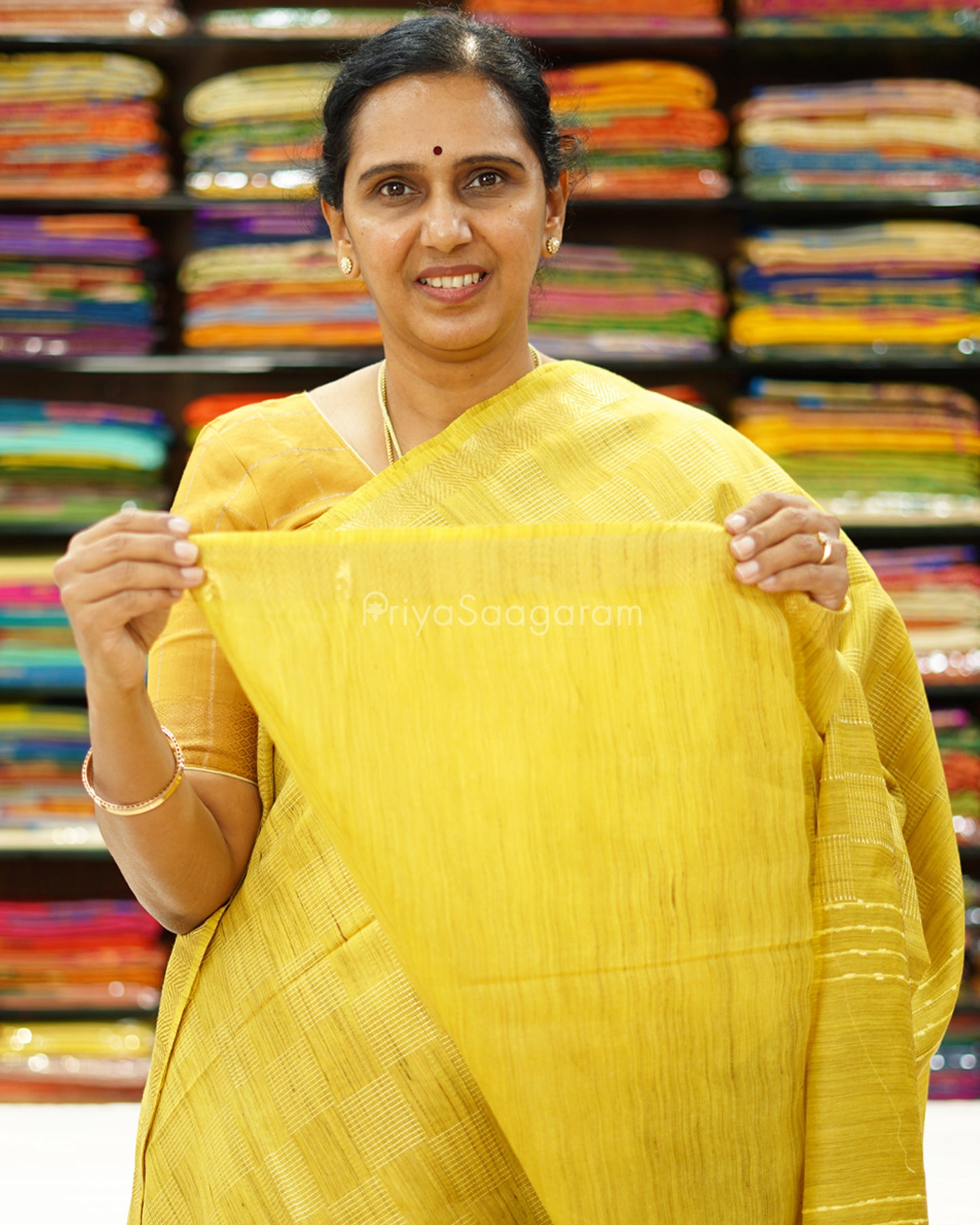 Yellow Checked Tussar - PD1269