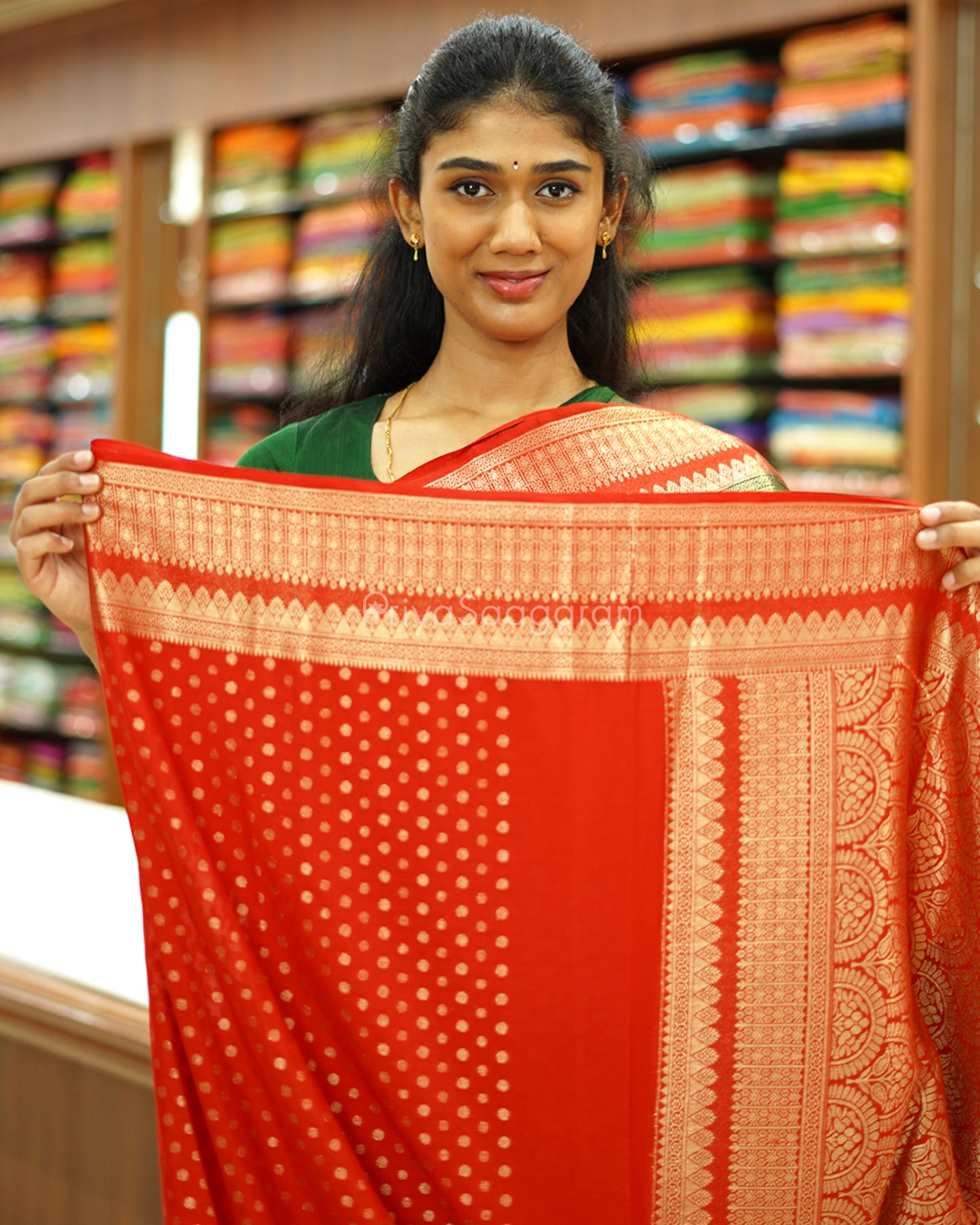 Dark Green Red Mysore Silk - PD428