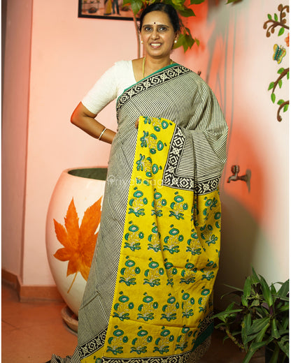 Black Striped Blockprint Pure Cotton - PD373