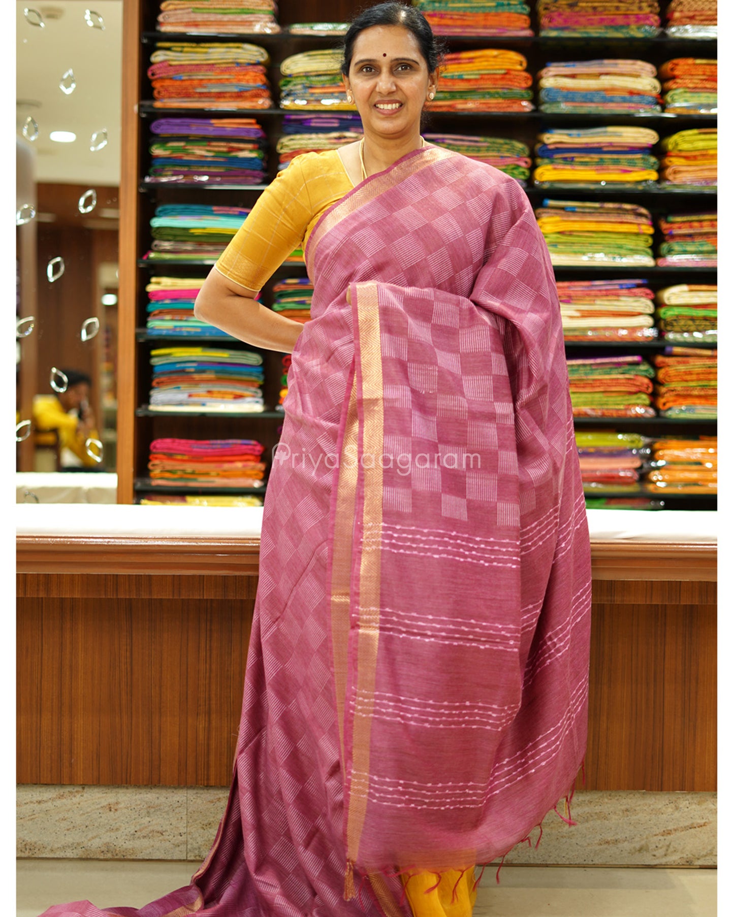 Wine Checked Tussar - PD1268
