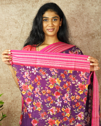 Purple Pink Silk Cotton Kota - PD831