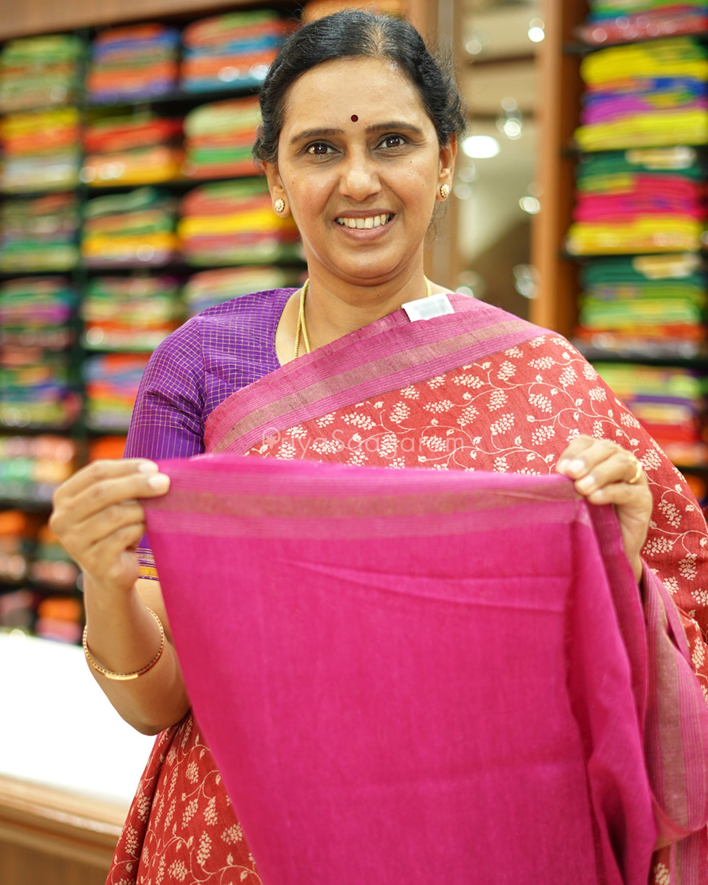 Red Pink Kalamkari Tussar - PD521
