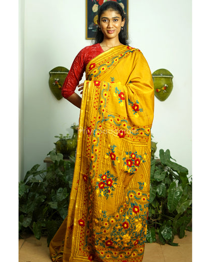 Mustard Phulkari Chanderi - PD389