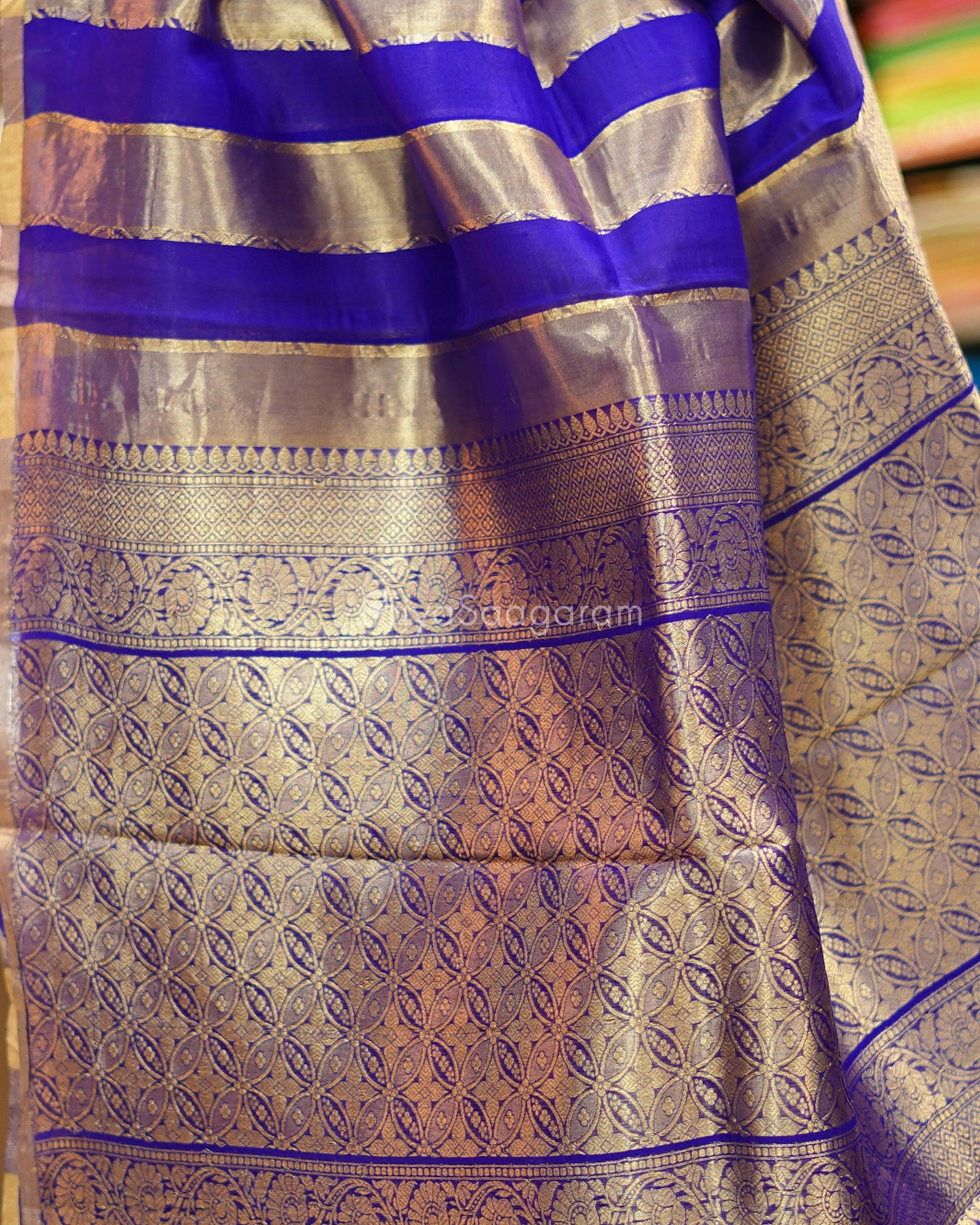 Blue Striped Tissue Kora Silk - PC3832