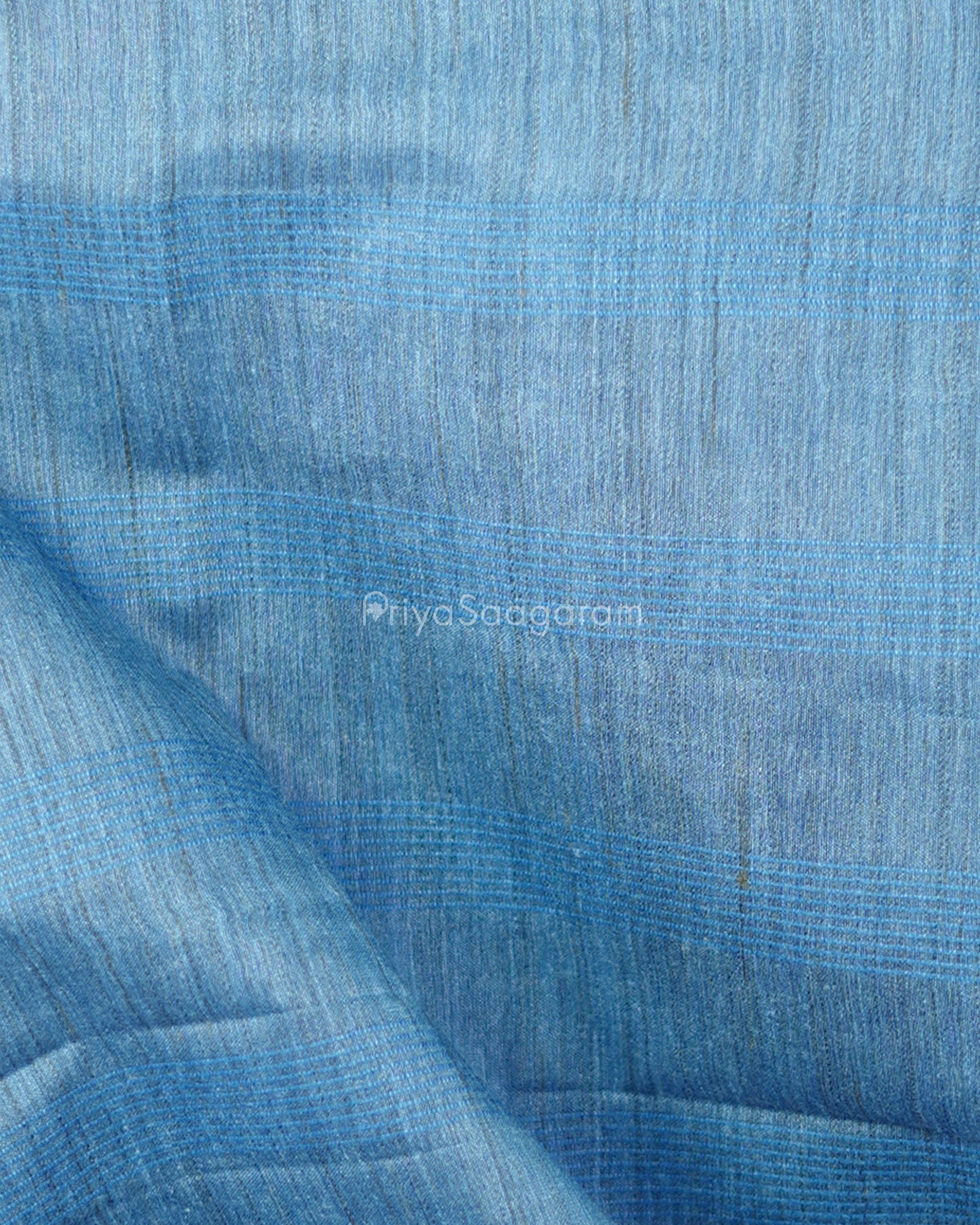 Dark Blue Checked Tussar Organza - PD1202