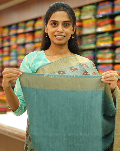 Green Elephant Printed Tussar - PD528