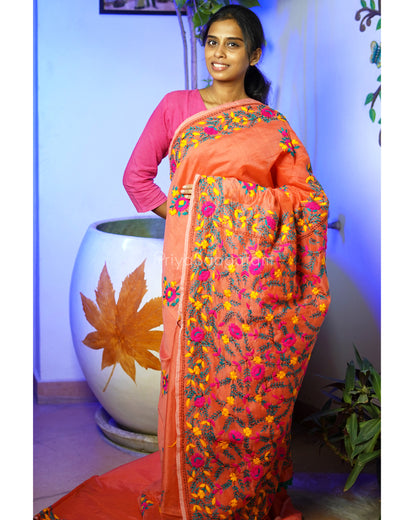 Peach Phulkari Chanderi - PD394