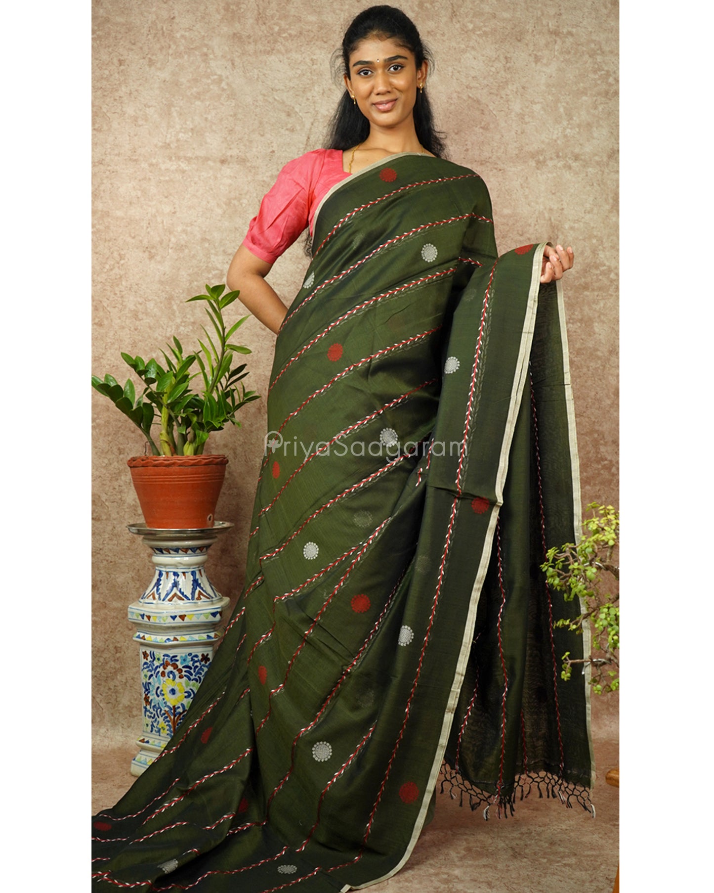 Mehndi Green Embroidery Pure Cotton - PD1178