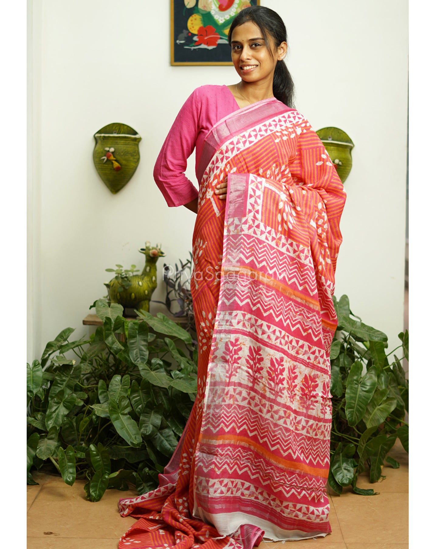 Pink Pattern Blockprint Linen - PD276