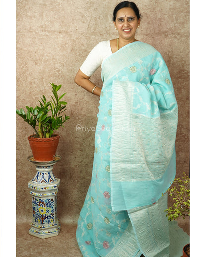 Blue Floral Crush Tissue Silk - PD1439