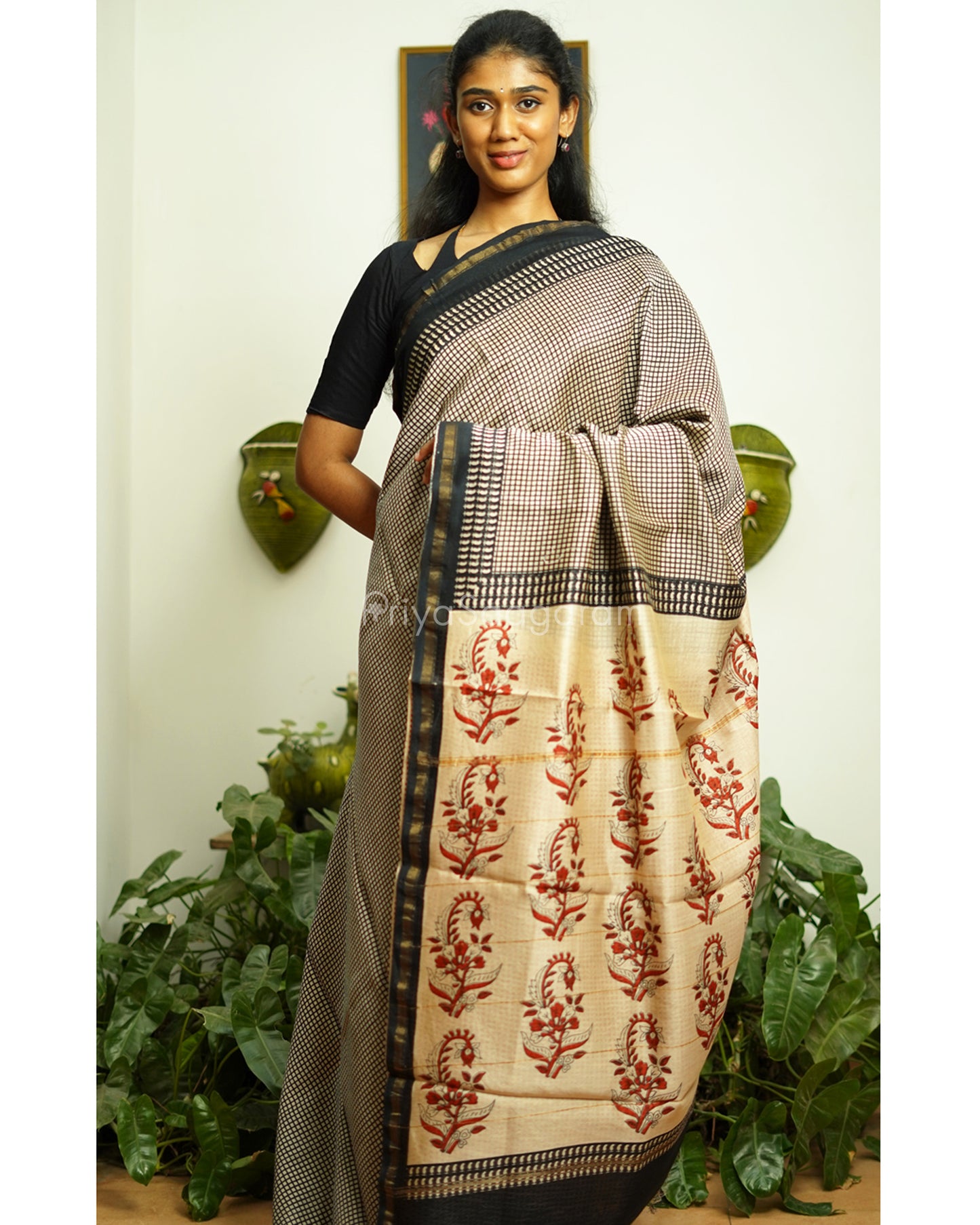Black Maanga Motif Bagru Print Chanderi - PD360