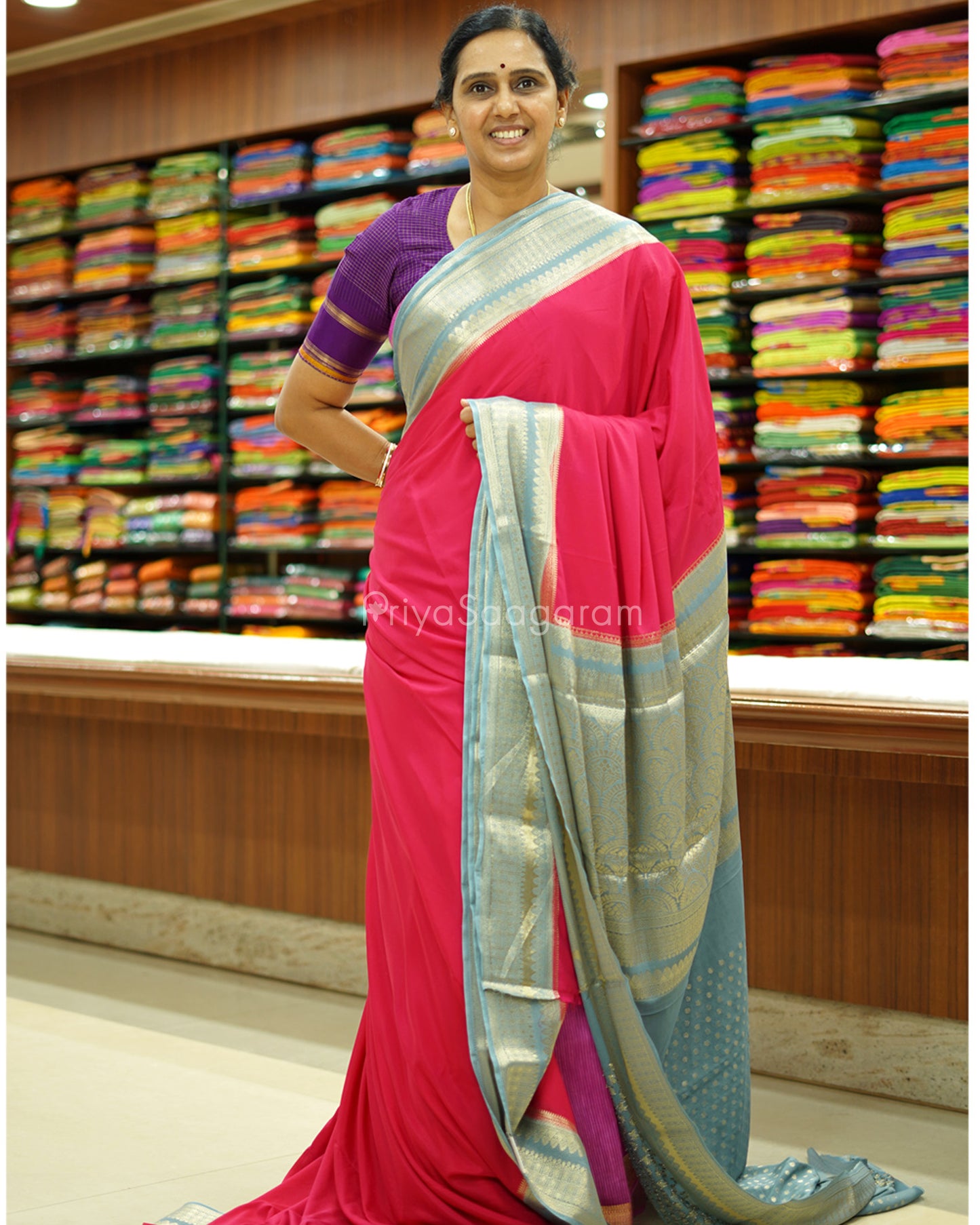 Pink and Grey Mysore Silk - PD427