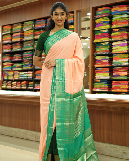 Peach and Green Mysore Silk - PD482