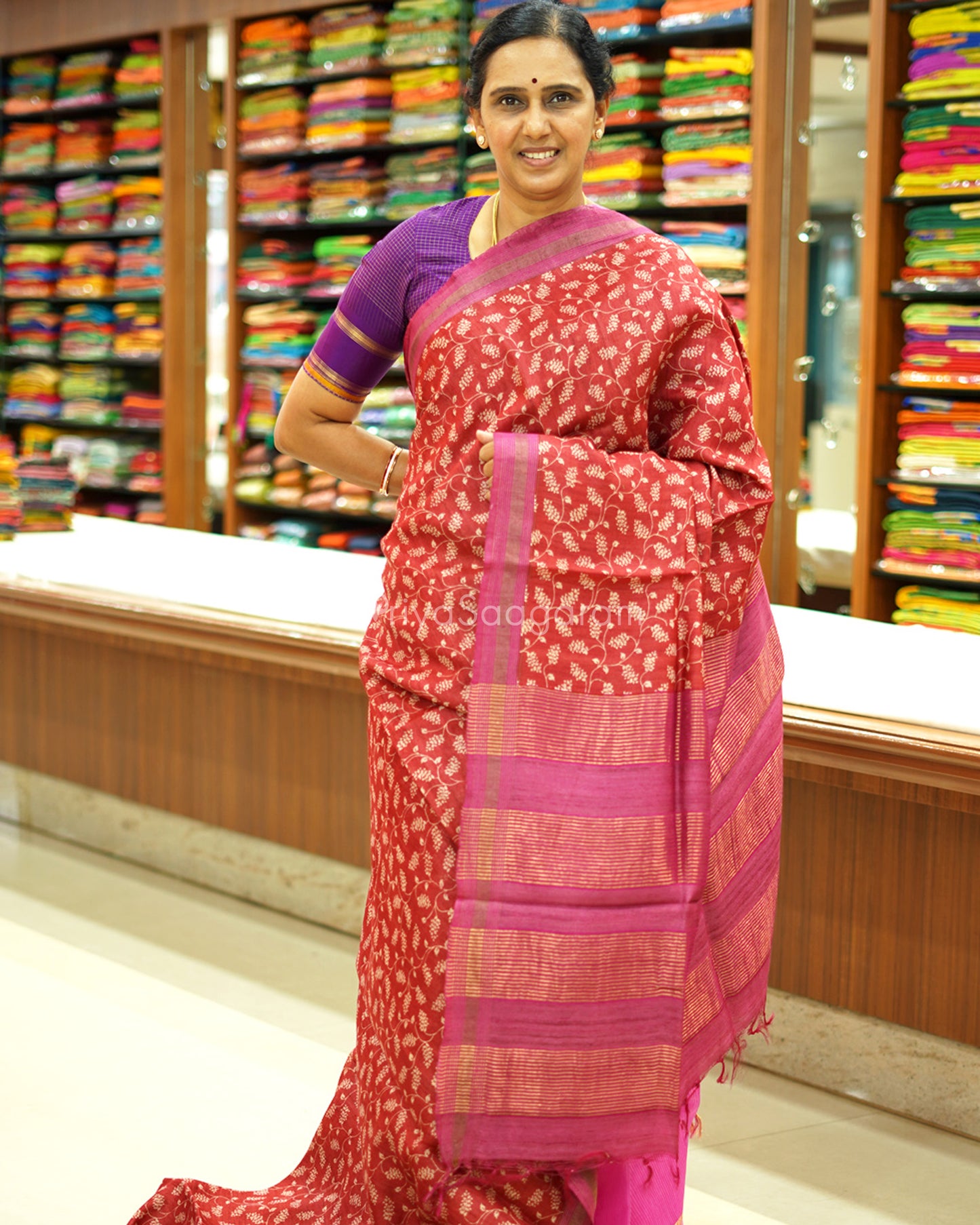 Red Pink Kalamkari Tussar - PD521
