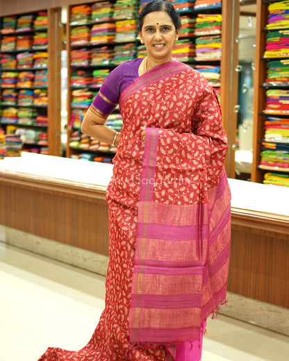 Red Pink Kalamkari Tussar - PD521