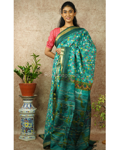 Sea Green Kalamkari Cotton Kota - PD1408