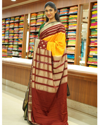 Yellow and Brown Mysore Silk - PD476