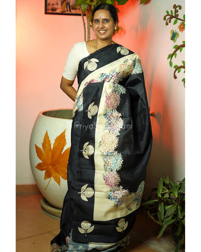 Black Floral Embroidery Tussar - PD803