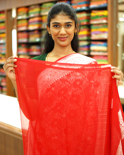 Hot Red Chikankari Chiffon Georgette - PD971