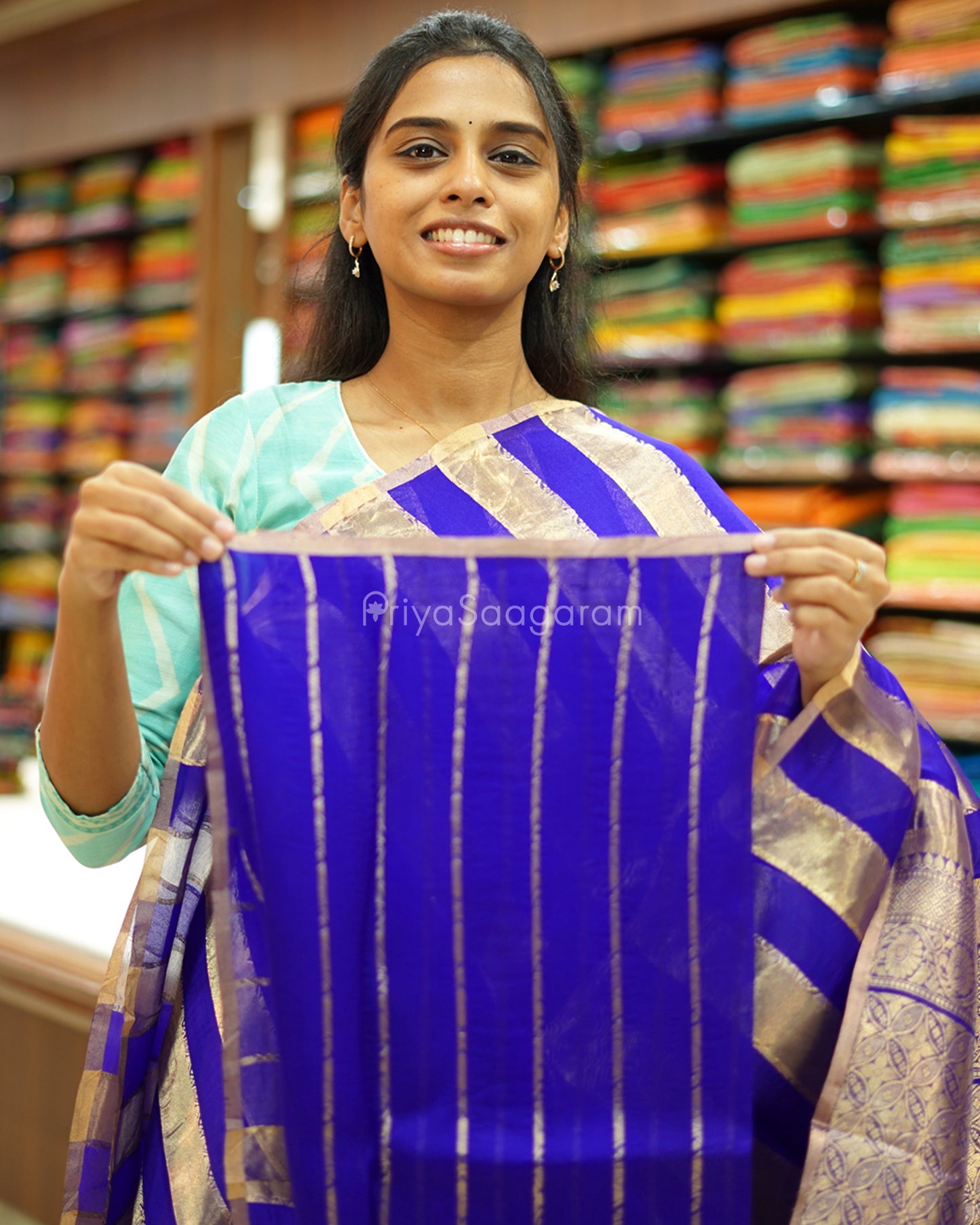 Blue Striped Tissue Kora Silk - PC3832