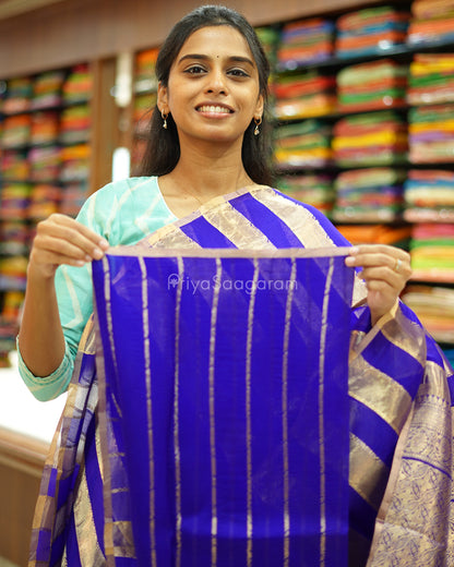 Blue Striped Tissue Kora Silk - PC3832