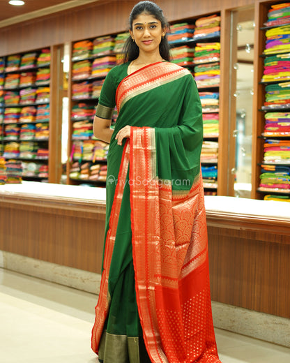 Dark Green Red Mysore Silk - PD428