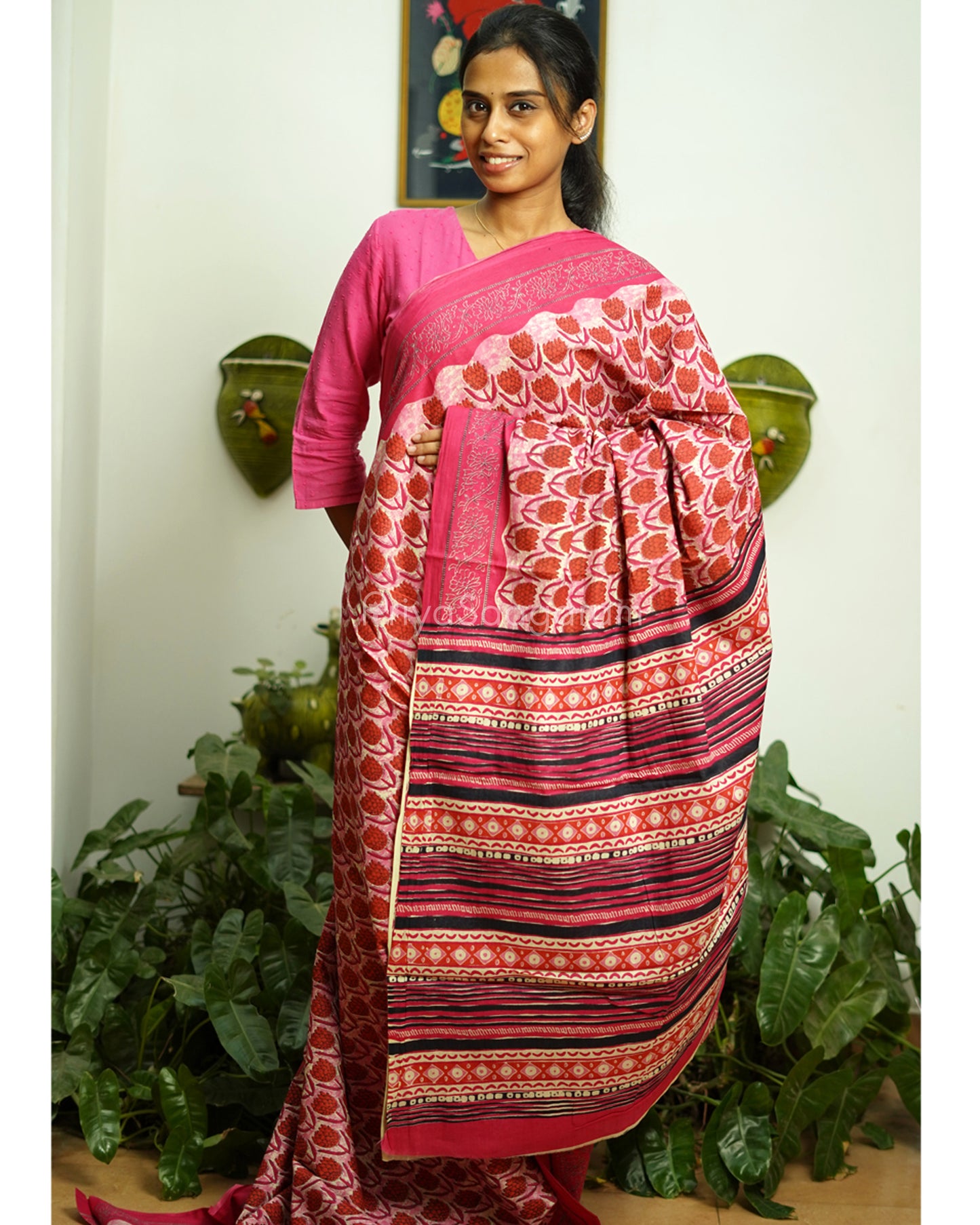 Pretty Pink Blockprint Pure Cotton - PC744