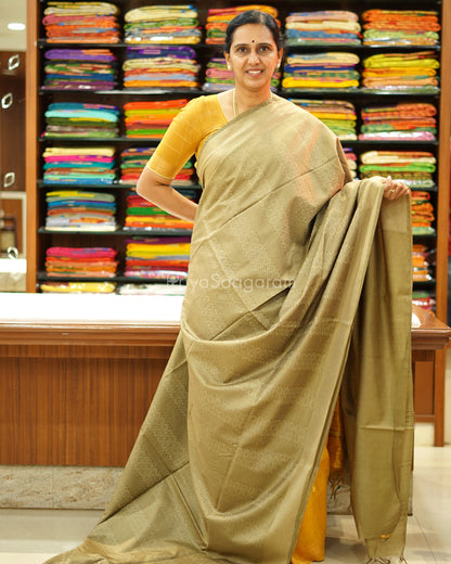 Khaki Mustard Printed Tussar - PD1331