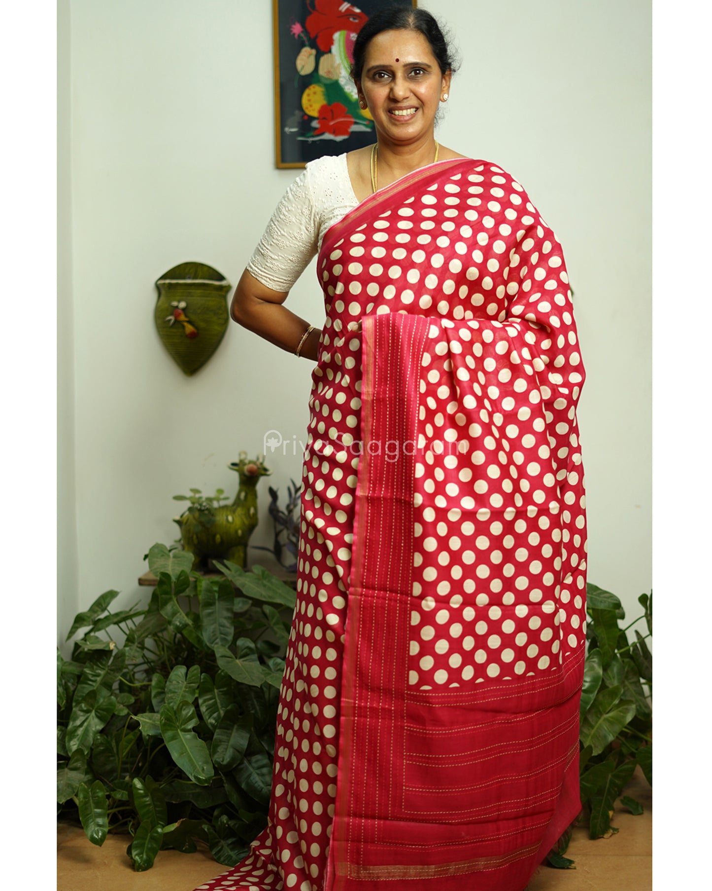 Rouge Pink Embroidery Blockprint Chanderi - PC3362