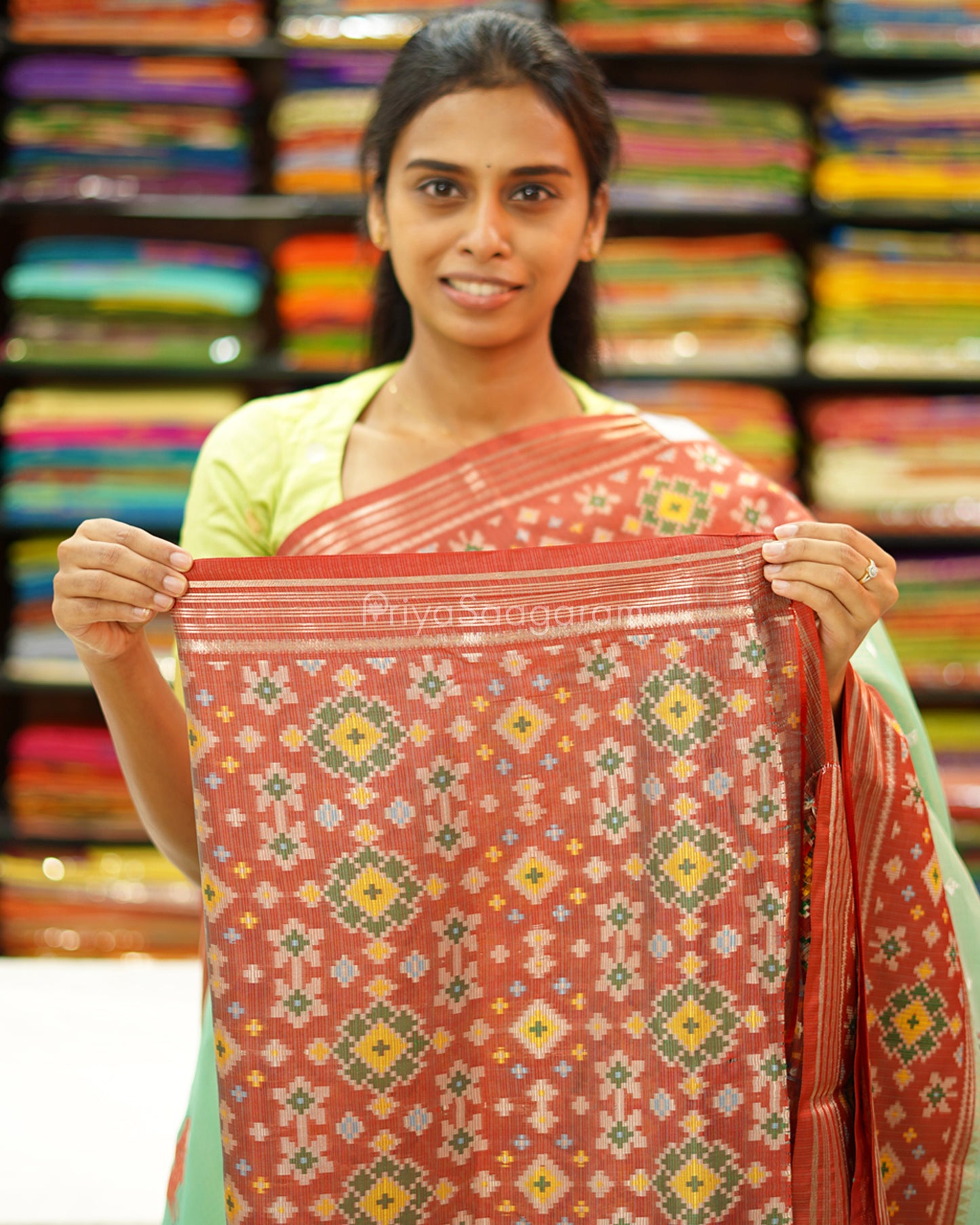 Sea Green Wildlife Embroidery Silk Kota - PD742