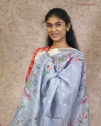 Grey Floral Zari Kota - PC3553