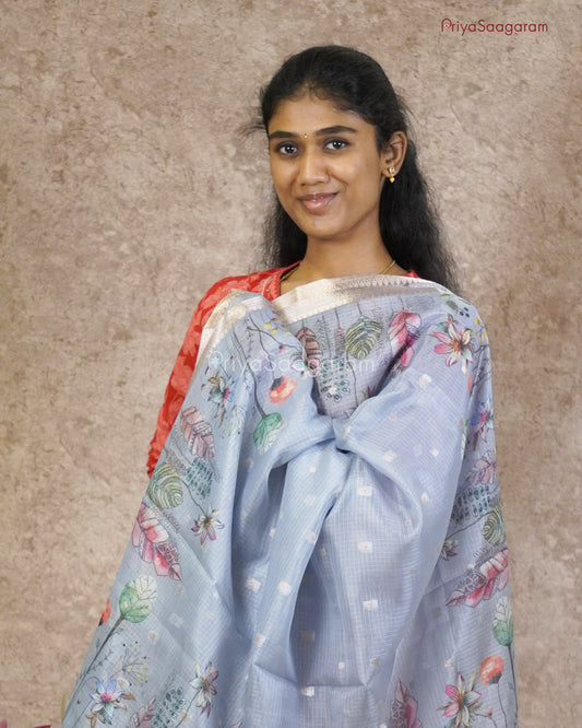 Grey Floral Zari Kota - PC3553