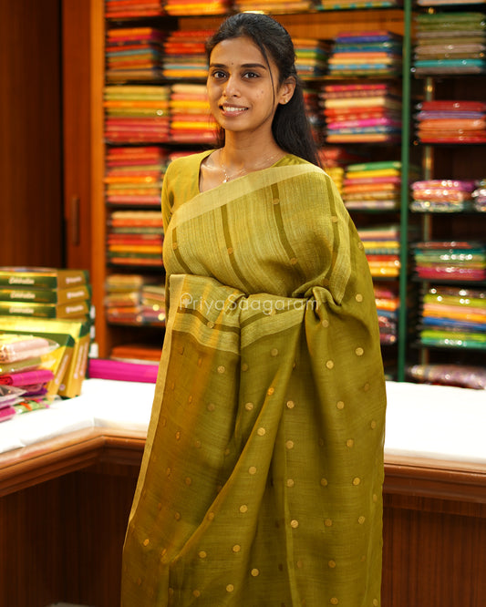 Olive Green Tussar Organza - PD3779