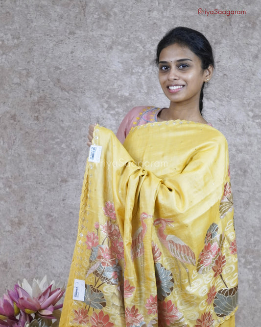 Yellow Contrast Embroidery Tussar - PC2677