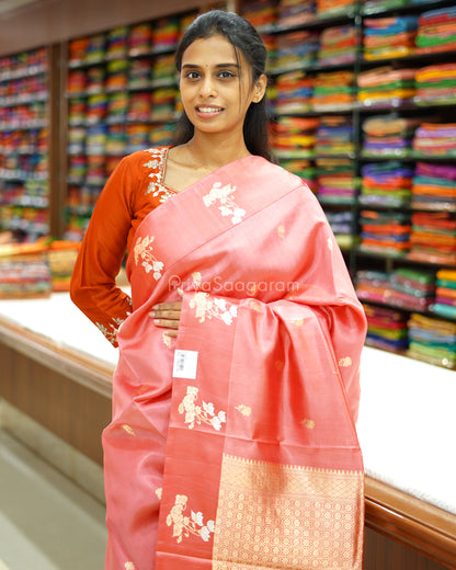 Romance Pink Satin Border Raw Mango Silk - PD724