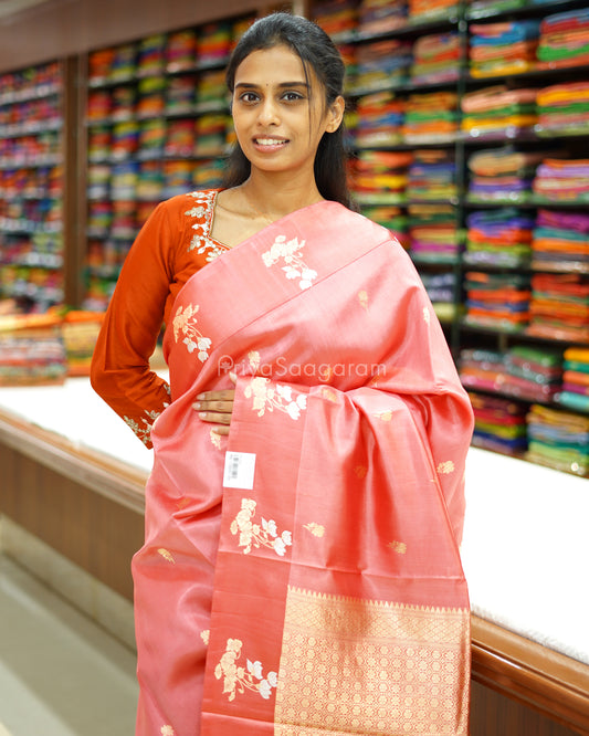 Romance Pink Satin Border Raw Mango Silk - PD724
