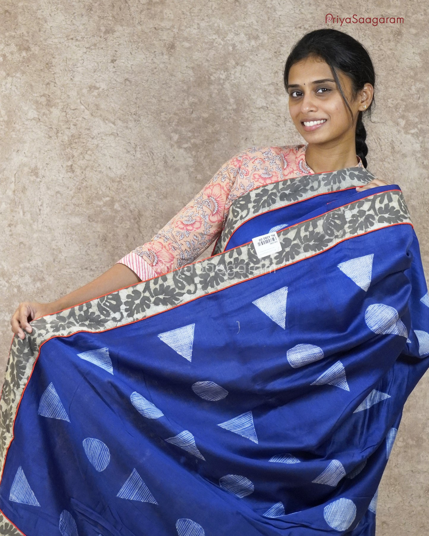 Royal Blue Applique Chanderi - PA1089