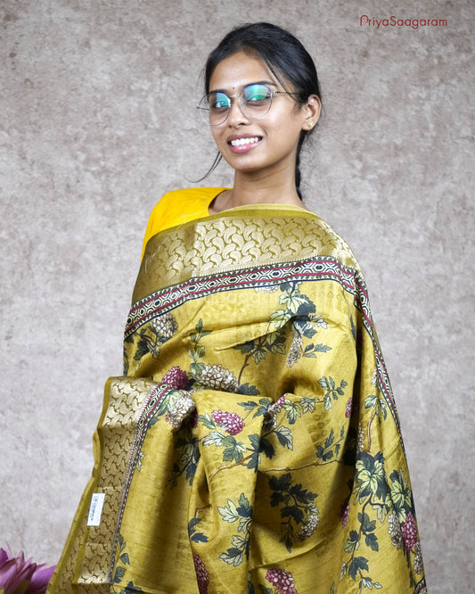 Green Floral Chiniya Silk - PB3575