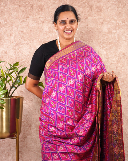 Purple Pink Ikkat Embroidery Tussar - PE14
