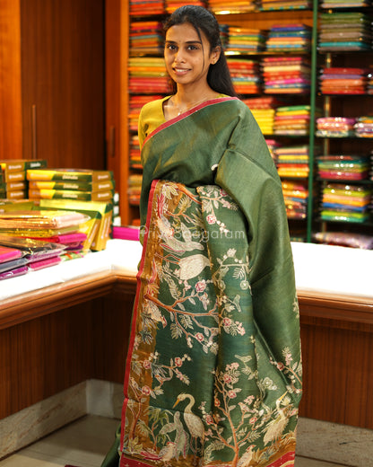 Bottle Green Aari Work Tussar - PC3398