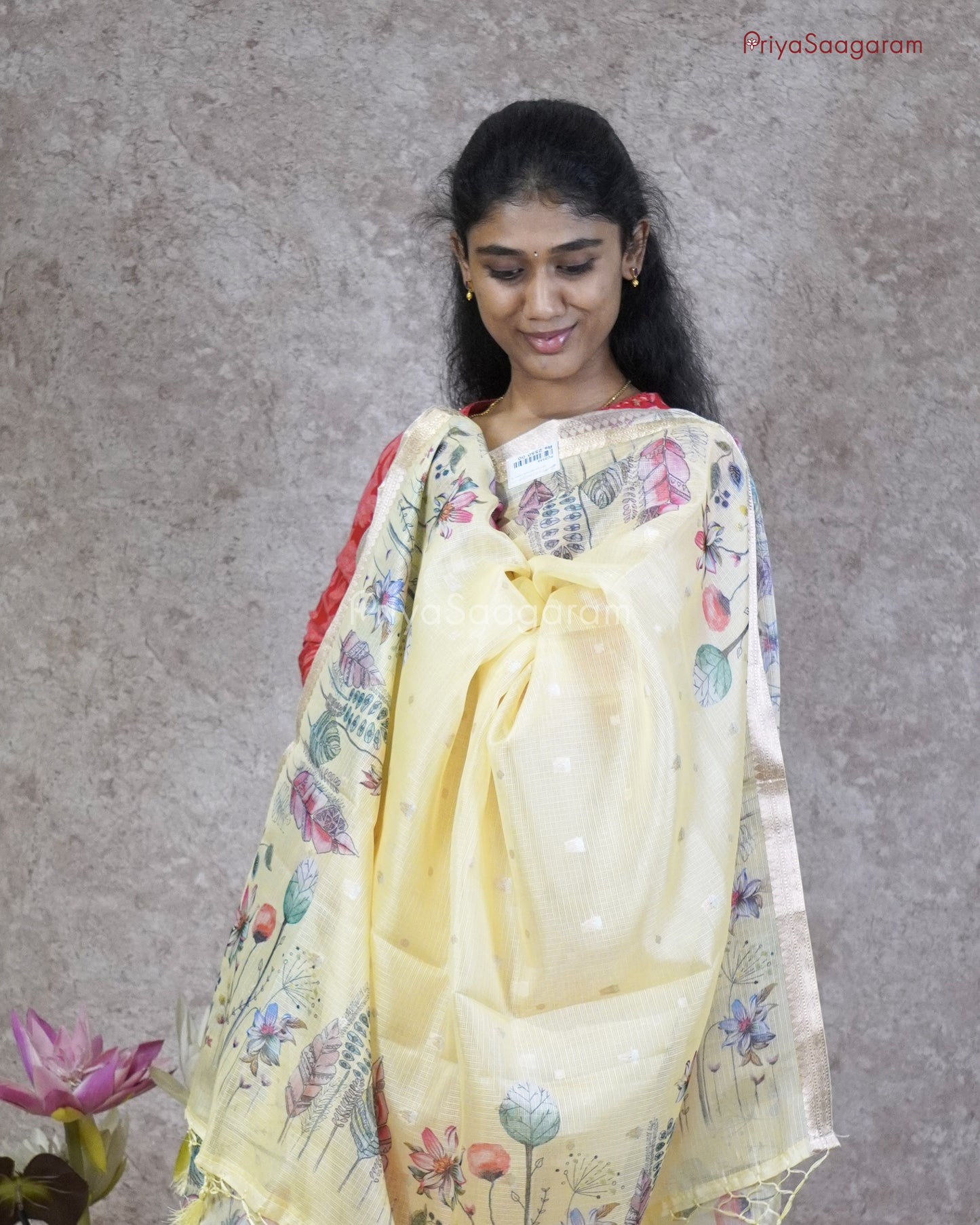 Yellow Floral Zari Kota - PC3555