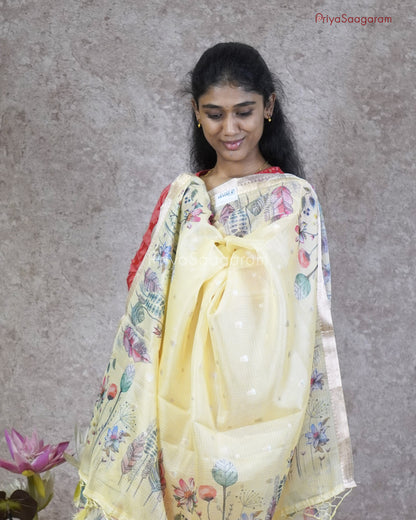 Yellow Floral Zari Kota - PC3555