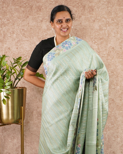 Persian Green Embroidery Tussar - PD5549