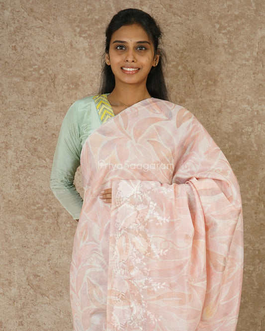 Baby Pink Embroidery Tussar - PD3305