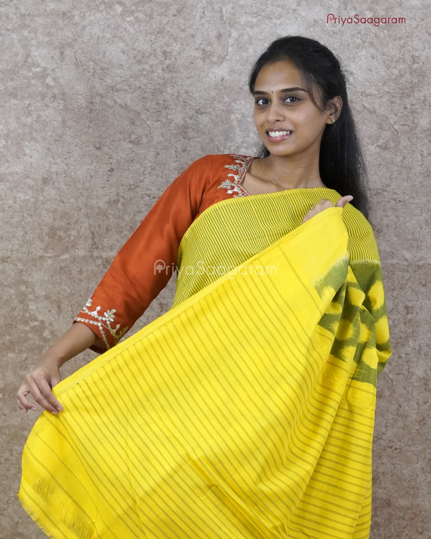 Yellow Green Ikkat Cotton - PC998
