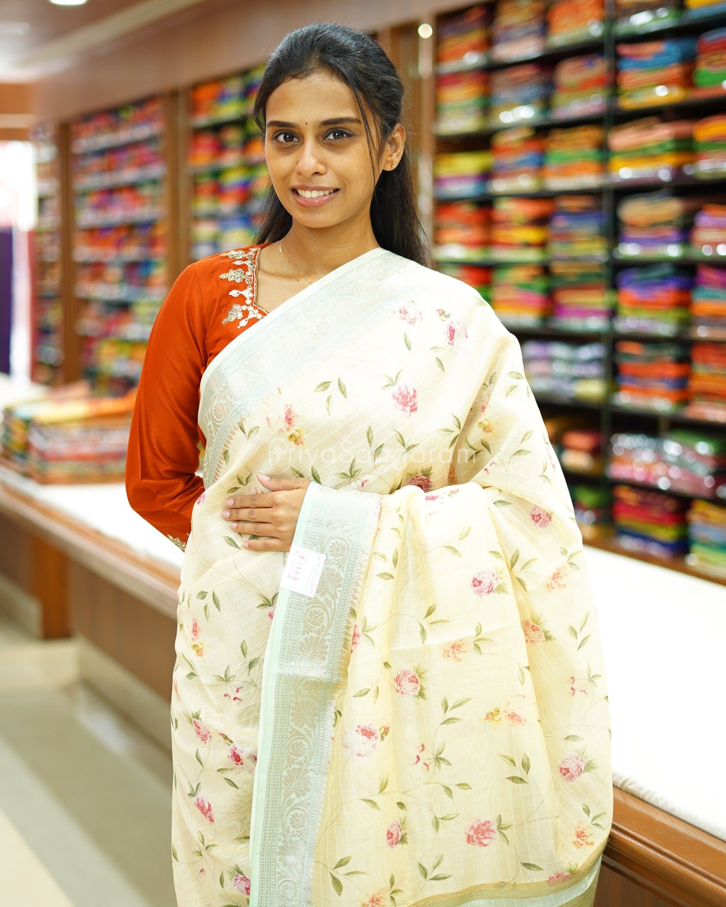 Creamy Yellow Floral Silk Cotton - PD864