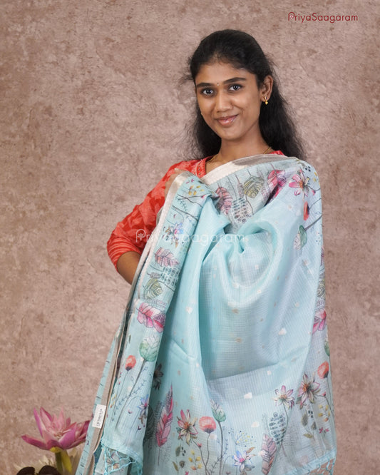 Blue Floral Zari Kota - PC3554