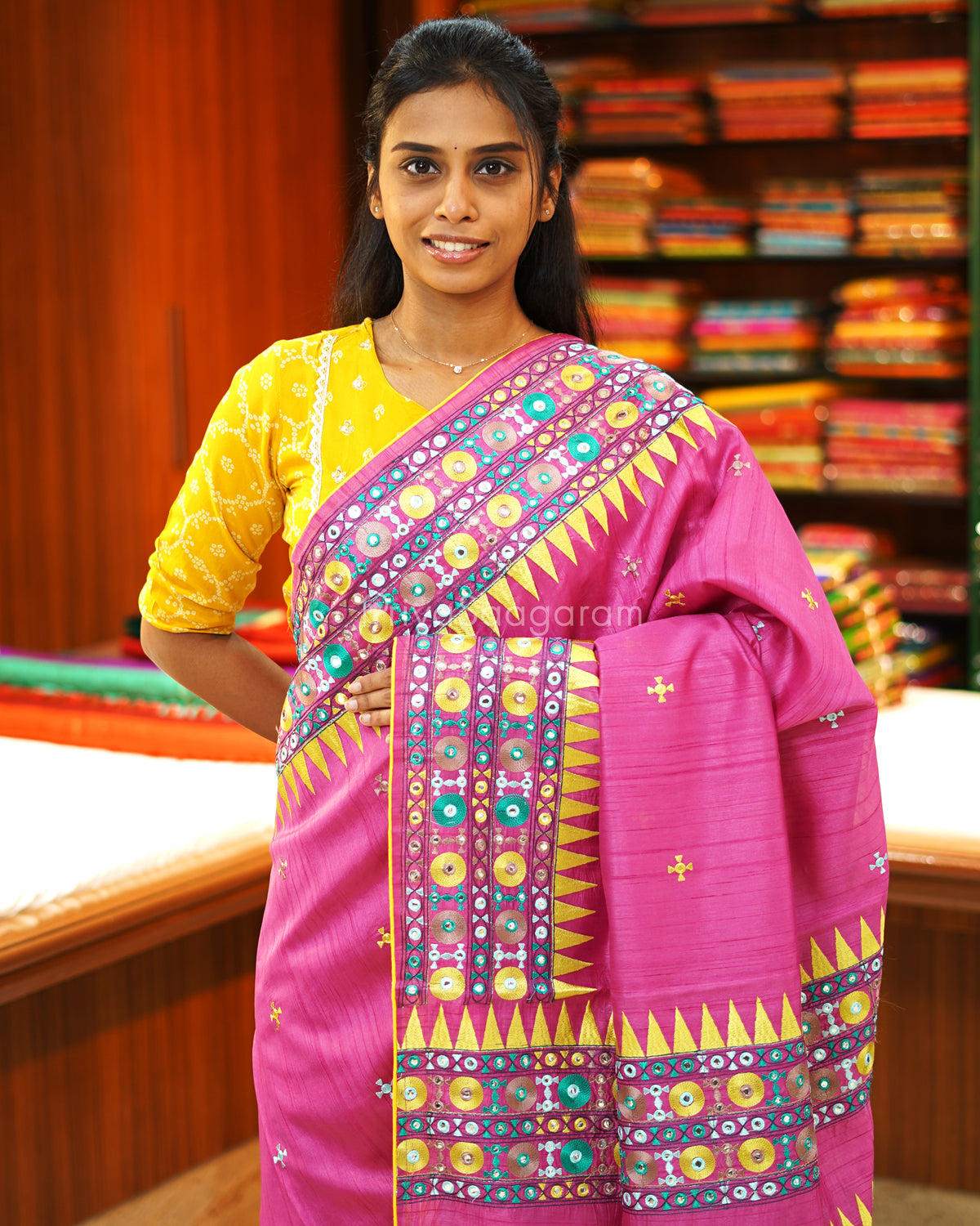 Taffy Pink Lambani Work Tussar - PE389