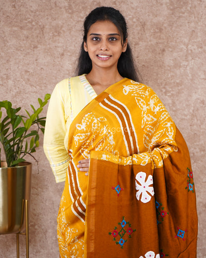 Mustard Applique Chanderi Cotton - PD1751